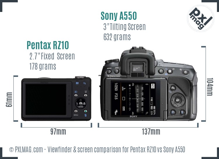 Pentax RZ10 vs Sony A550 Screen and Viewfinder comparison