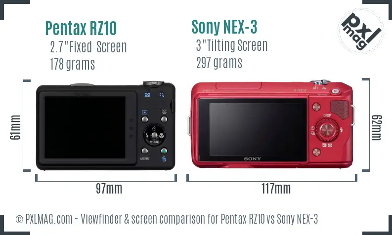 Pentax RZ10 vs Sony NEX-3 Screen and Viewfinder comparison