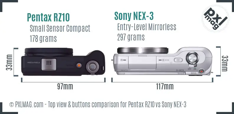 Pentax RZ10 vs Sony NEX-3 top view buttons comparison