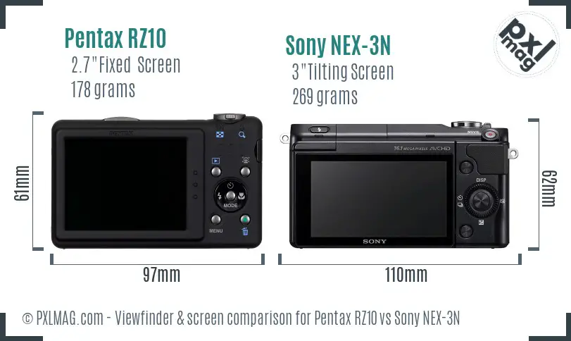 Pentax RZ10 vs Sony NEX-3N Screen and Viewfinder comparison