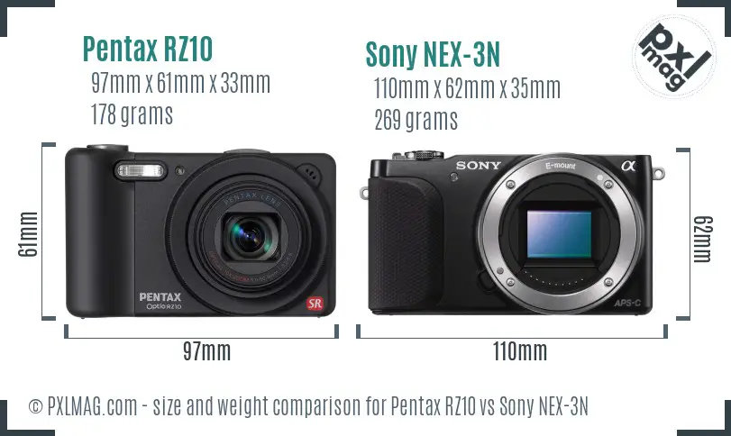 Pentax RZ10 vs Sony NEX-3N size comparison