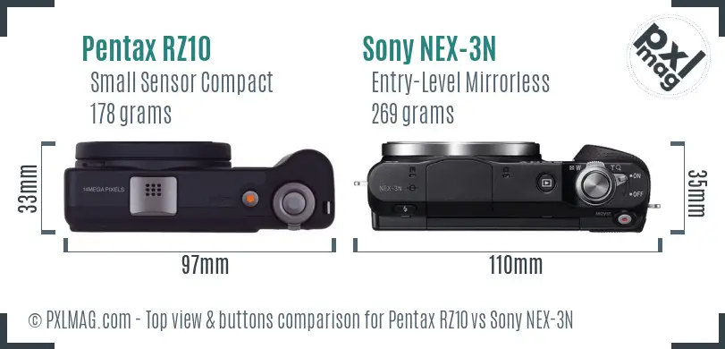 Pentax RZ10 vs Sony NEX-3N top view buttons comparison