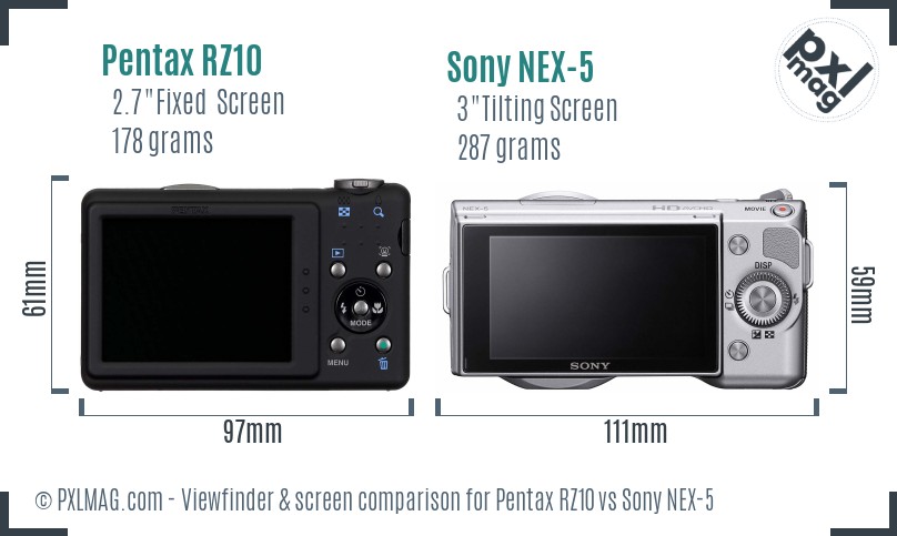 Pentax RZ10 vs Sony NEX-5 Screen and Viewfinder comparison