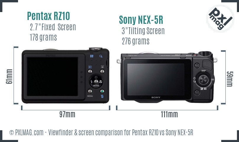 Pentax RZ10 vs Sony NEX-5R Screen and Viewfinder comparison