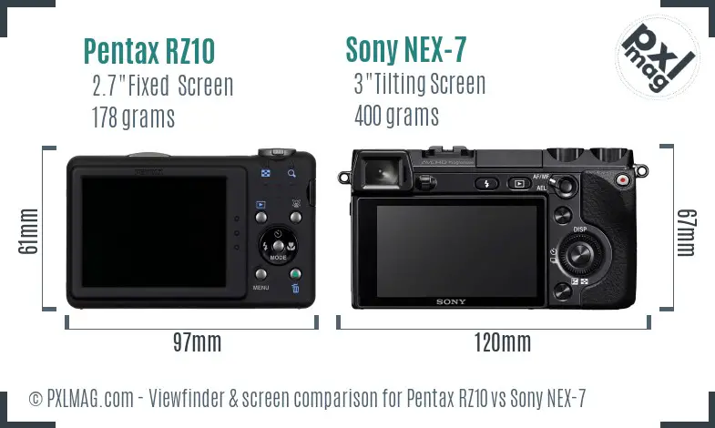 Pentax RZ10 vs Sony NEX-7 Screen and Viewfinder comparison