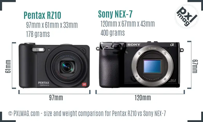 Pentax RZ10 vs Sony NEX-7 size comparison Pentax RZ10 vs Sony NEX-7 size comparison