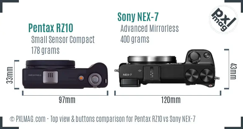 Pentax RZ10 vs Sony NEX-7 top view buttons comparison