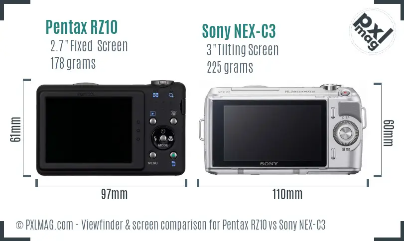 Pentax RZ10 vs Sony NEX-C3 Screen and Viewfinder comparison