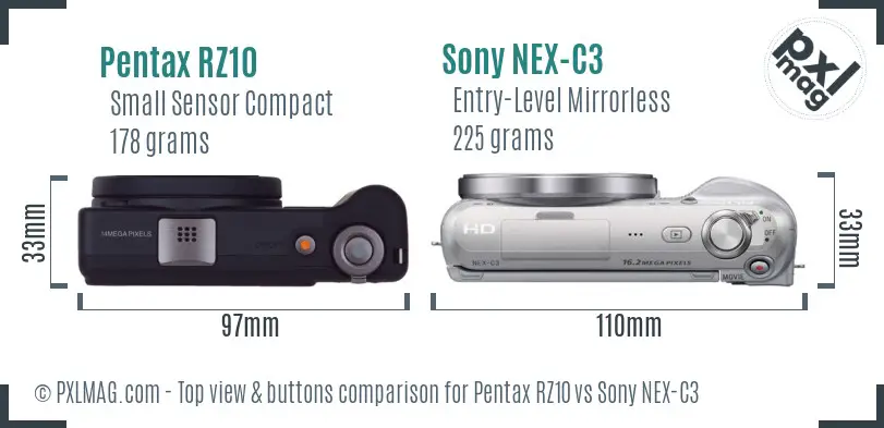 Pentax RZ10 vs Sony NEX-C3 top view buttons comparison