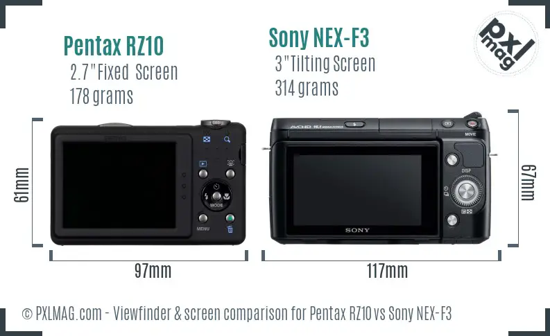 Pentax RZ10 vs Sony NEX-F3 Screen and Viewfinder comparison