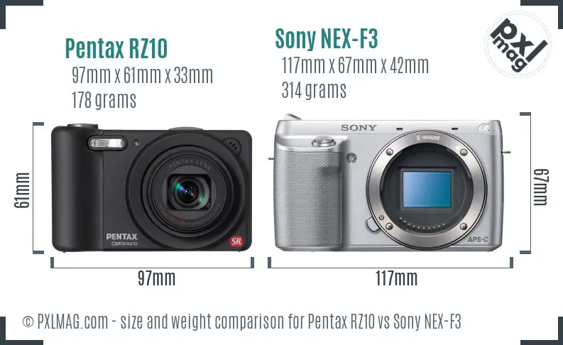 Pentax RZ10 vs Sony NEX-F3 size comparison