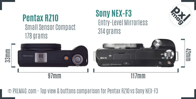 Pentax RZ10 vs Sony NEX-F3 top view buttons comparison