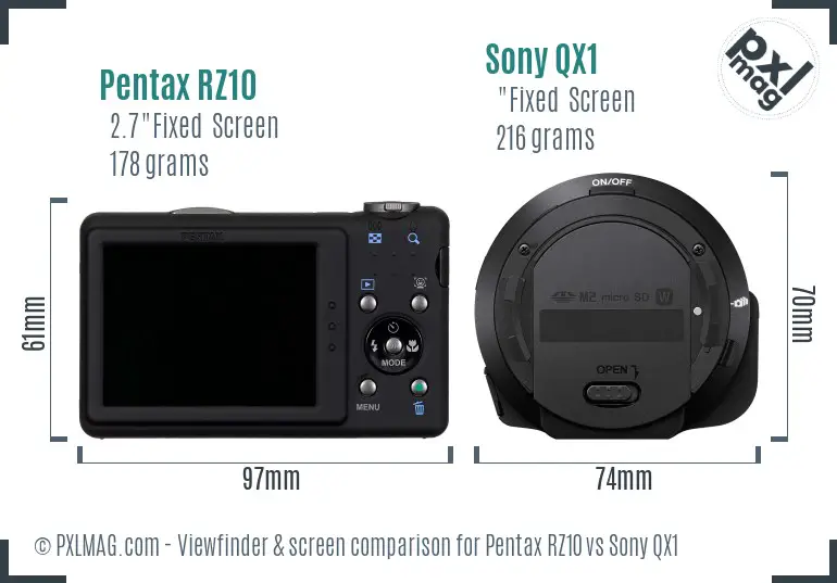 Pentax RZ10 vs Sony QX1 Screen and Viewfinder comparison