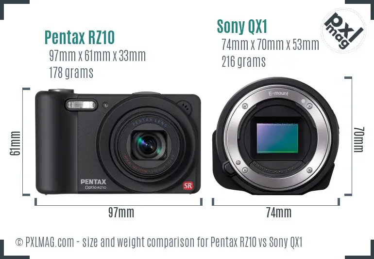 Pentax RZ10 vs Sony QX1 size comparison