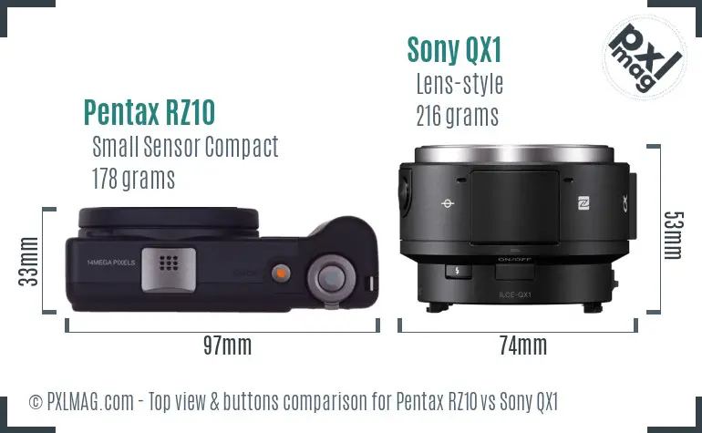 Pentax RZ10 vs Sony QX1 top view buttons comparison