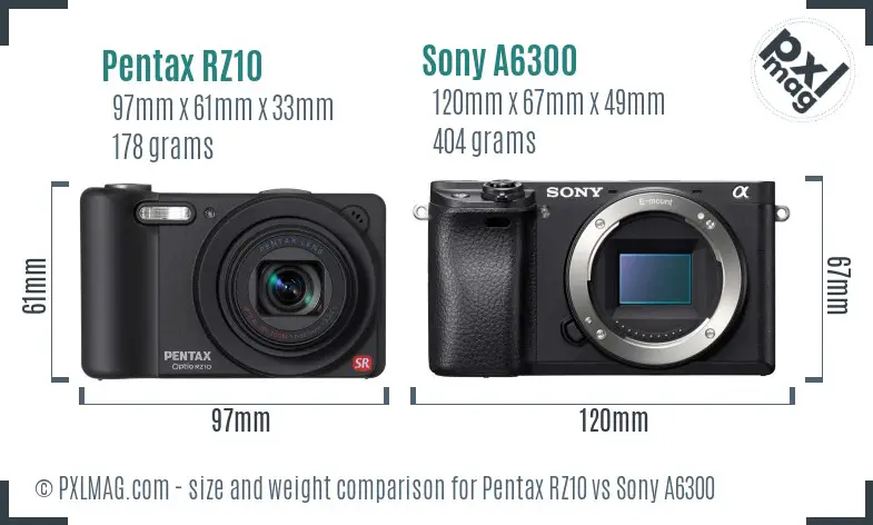 Pentax RZ10 vs Sony A6300 size comparison