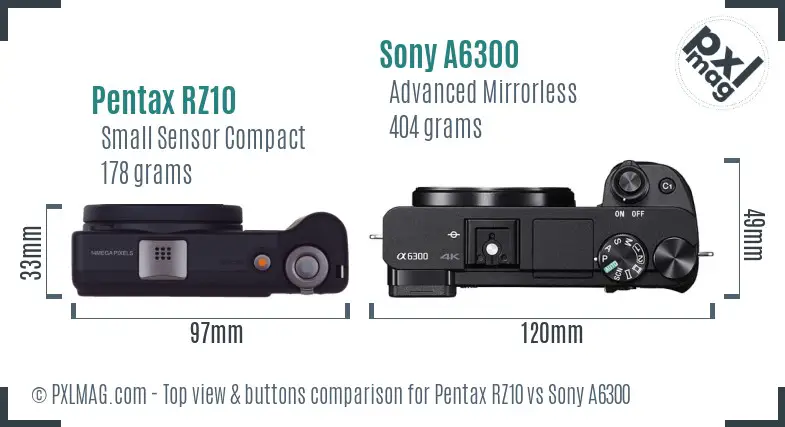 Pentax RZ10 vs Sony A6300 top view buttons comparison