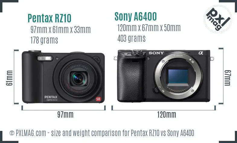 Pentax RZ10 vs Sony A6400 size comparison Pentax RZ10 vs Sony A6400 size comparison
