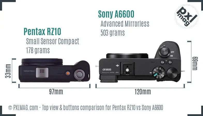 Pentax RZ10 vs Sony A6600 top view buttons comparison