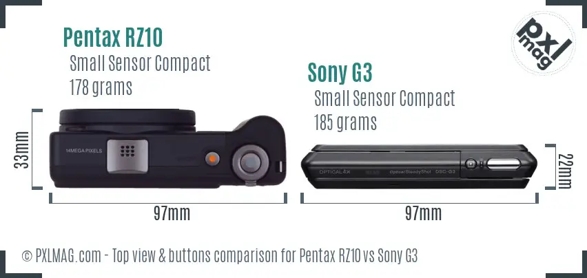 Pentax RZ10 vs Sony G3 top view buttons comparison