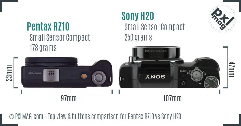 Pentax RZ10 vs Sony H20 top view buttons comparison