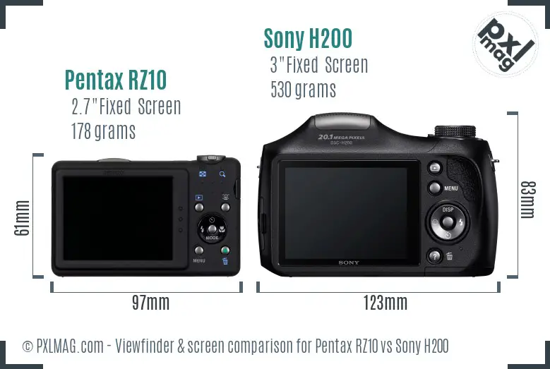 Pentax RZ10 vs Sony H200 Screen and Viewfinder comparison