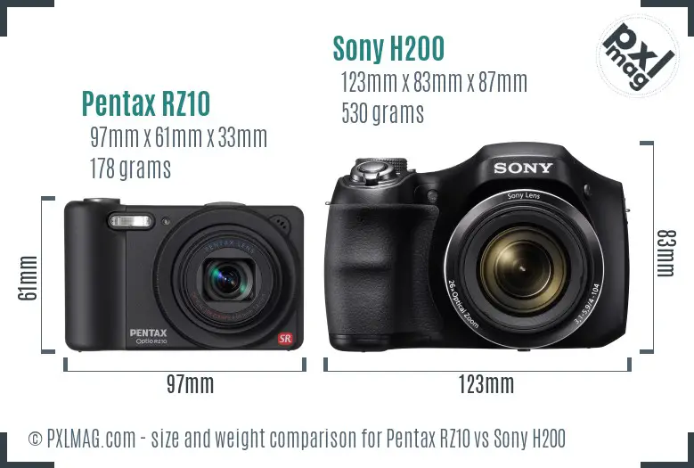 Pentax RZ10 vs Sony H200 size comparison