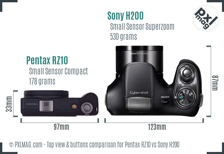 Pentax RZ10 vs Sony H200 top view buttons comparison