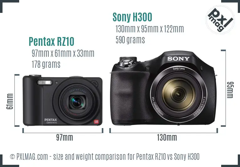 Pentax RZ10 vs Sony H300 size comparison