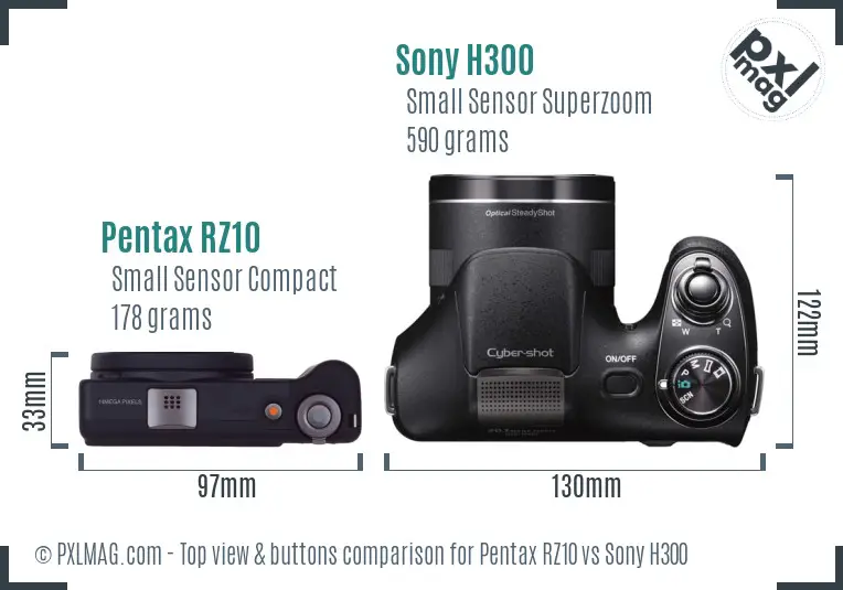 Pentax RZ10 vs Sony H300 top view buttons comparison