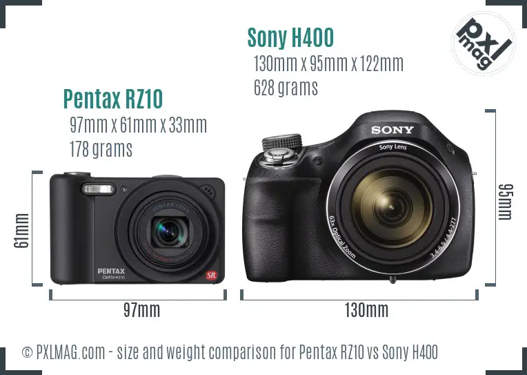 Pentax RZ10 vs Sony H400 size comparison