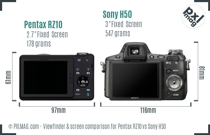 Pentax RZ10 vs Sony H50 Screen and Viewfinder comparison
