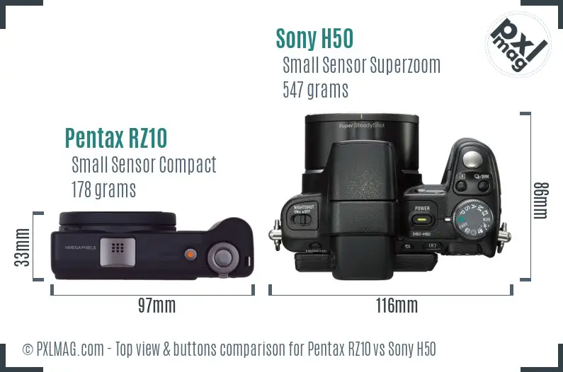 Pentax RZ10 vs Sony H50 top view buttons comparison