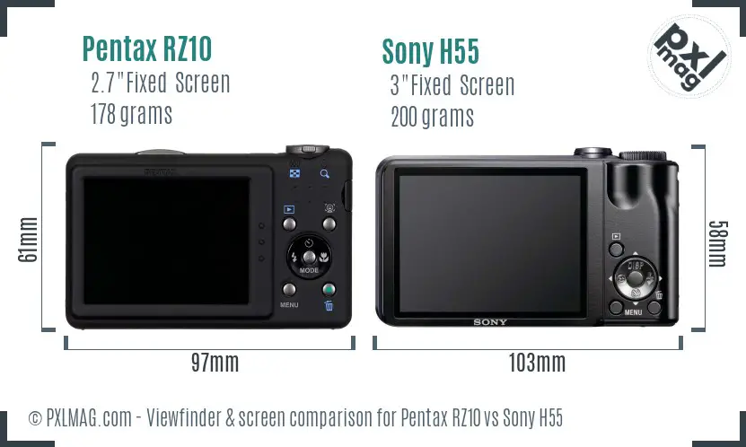 Pentax RZ10 vs Sony H55 Screen and Viewfinder comparison