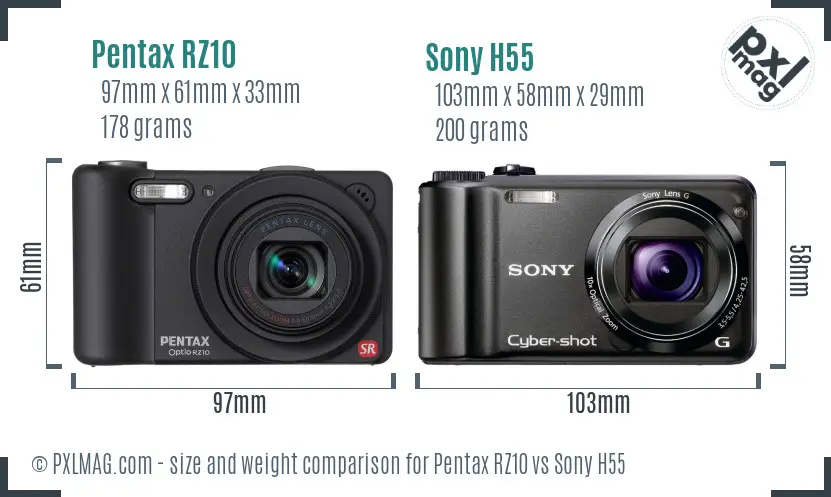 Pentax RZ10 vs Sony H55 size comparison