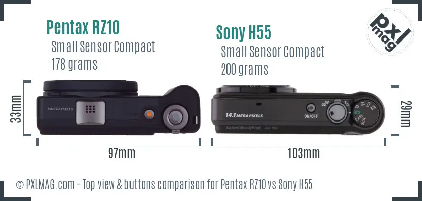 Pentax RZ10 vs Sony H55 top view buttons comparison