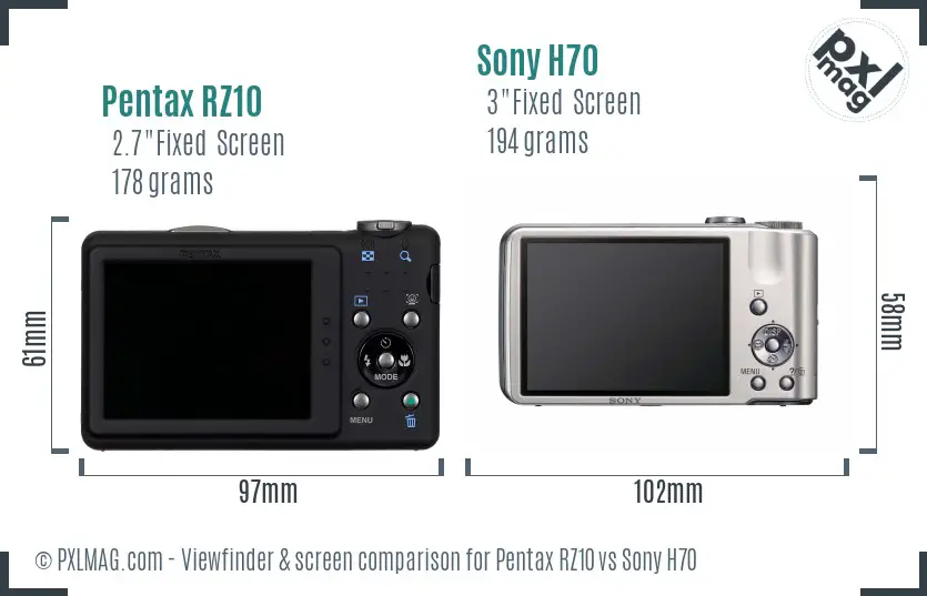 Pentax RZ10 vs Sony H70 Screen and Viewfinder comparison