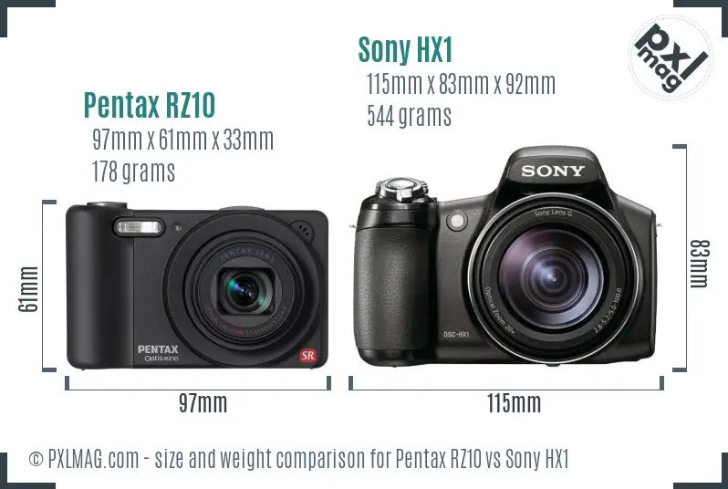 Pentax RZ10 vs Sony HX1 size comparison