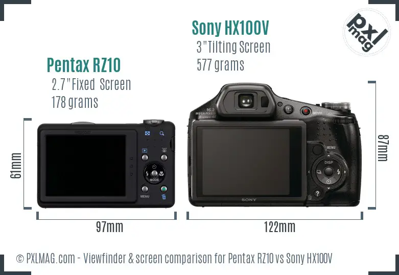 Pentax RZ10 vs Sony HX100V Screen and Viewfinder comparison