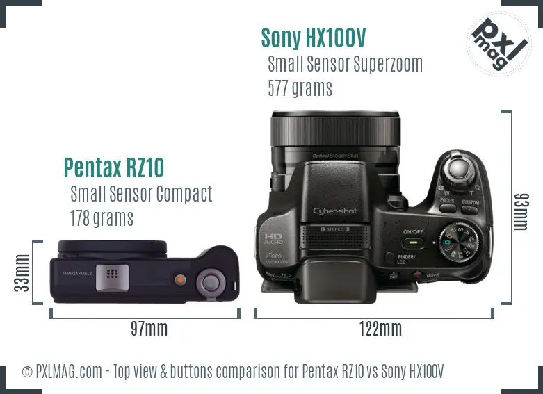 Pentax RZ10 vs Sony HX100V top view buttons comparison