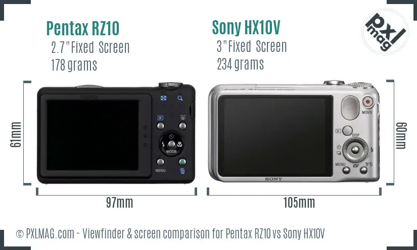 Pentax RZ10 vs Sony HX10V Screen and Viewfinder comparison