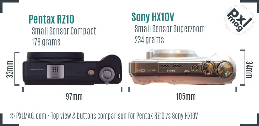 Pentax RZ10 vs Sony HX10V top view buttons comparison