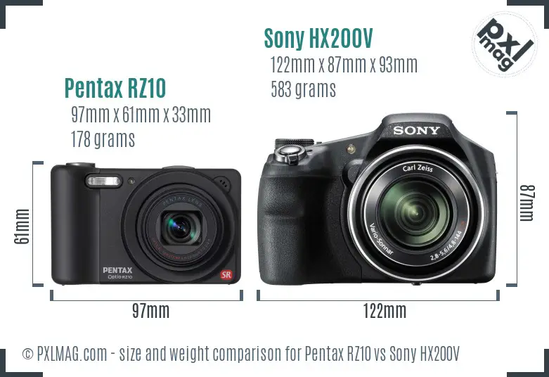Pentax RZ10 vs Sony HX200V size comparison