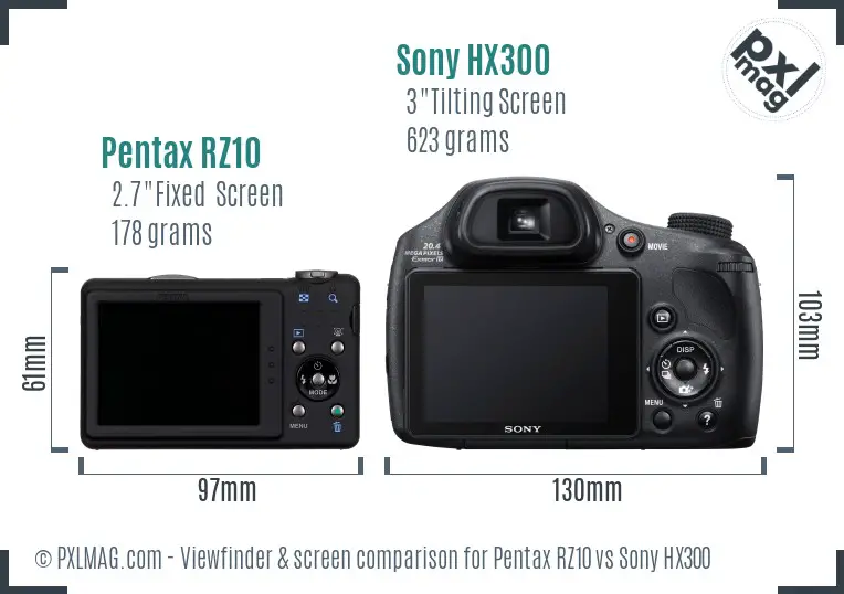 Pentax RZ10 vs Sony HX300 Screen and Viewfinder comparison