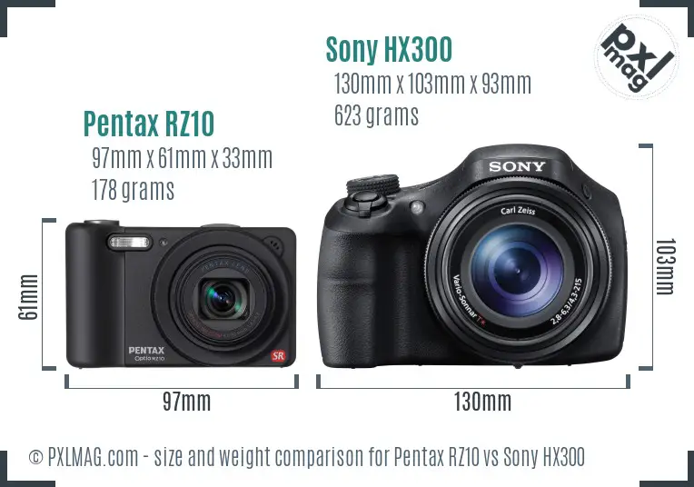 Pentax RZ10 vs Sony HX300 size comparison