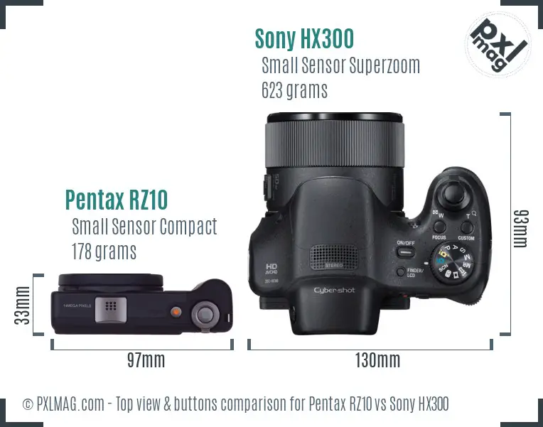 Pentax RZ10 vs Sony HX300 top view buttons comparison