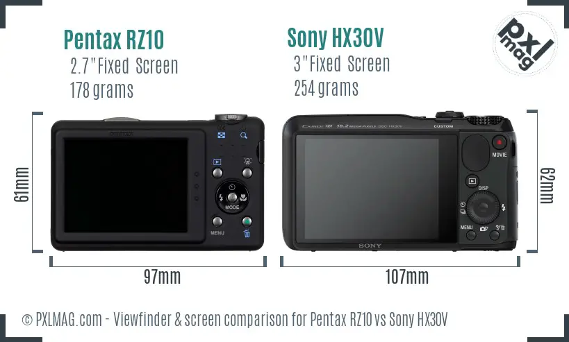 Pentax RZ10 vs Sony HX30V Screen and Viewfinder comparison