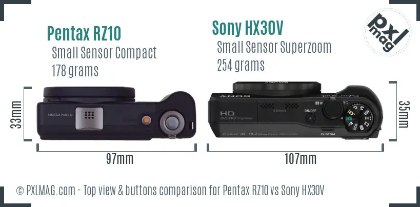 Pentax RZ10 vs Sony HX30V top view buttons comparison