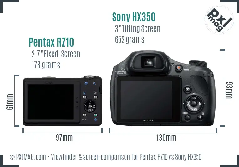 Pentax RZ10 vs Sony HX350 Screen and Viewfinder comparison