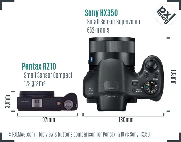 Pentax RZ10 vs Sony HX350 top view buttons comparison